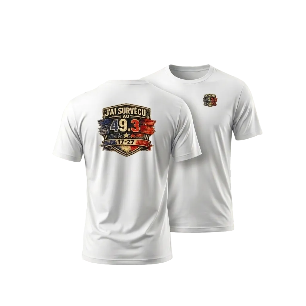 T-shirt 49.3 mis en scène, disponible en Noir, Rouge, Bleu Roi et Blanc