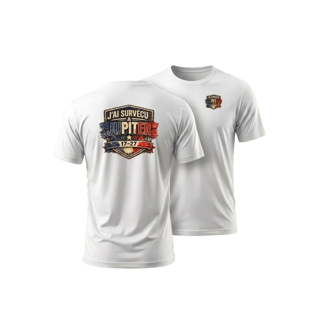 T-shirt Jupiter mis en scène, disponible en Noir, Rouge, Bleu Roi et Blanc