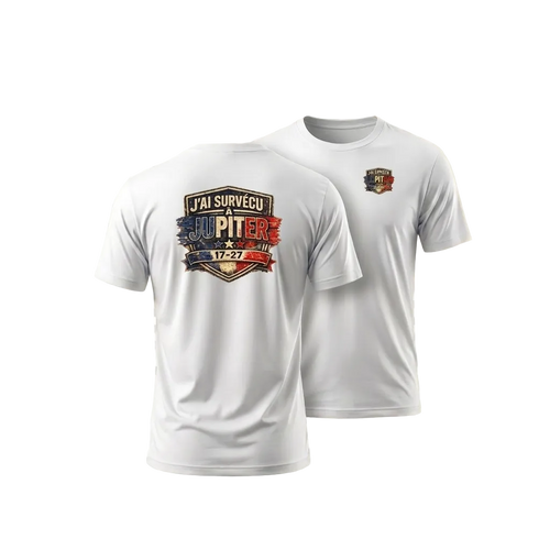 T-shirt Jupiter mis en scène, disponible en Noir, Rouge, Bleu Roi et Blanc