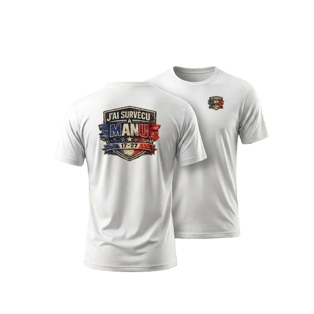 T-shirt Manu 17-27 mis en scène, disponible en Noir, Rouge, Bleu Roi et Blanc